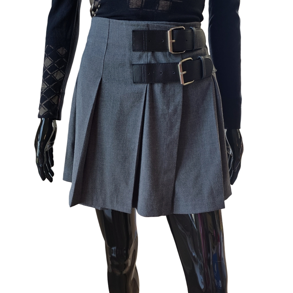 Rest & Recreation Gray Pleated Mini Skirt with Buckles | Made in Korea | Size 2